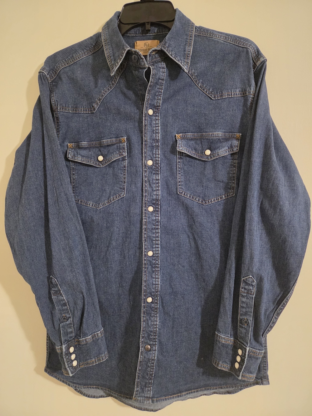 RedHead Ranch Men's Denim Pearl Snap Western Shirt Long Sleeve Medium Wash